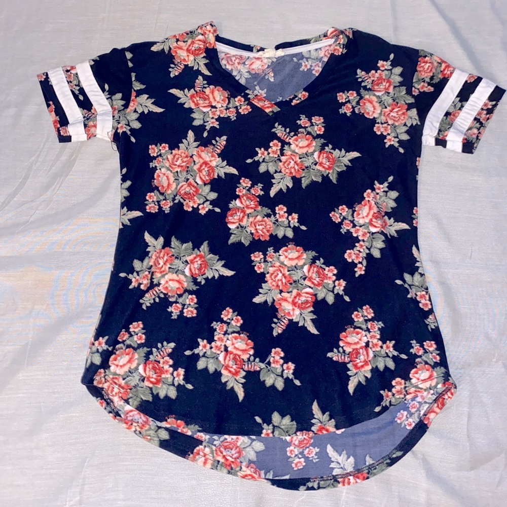 Floral Print Football Style Tee